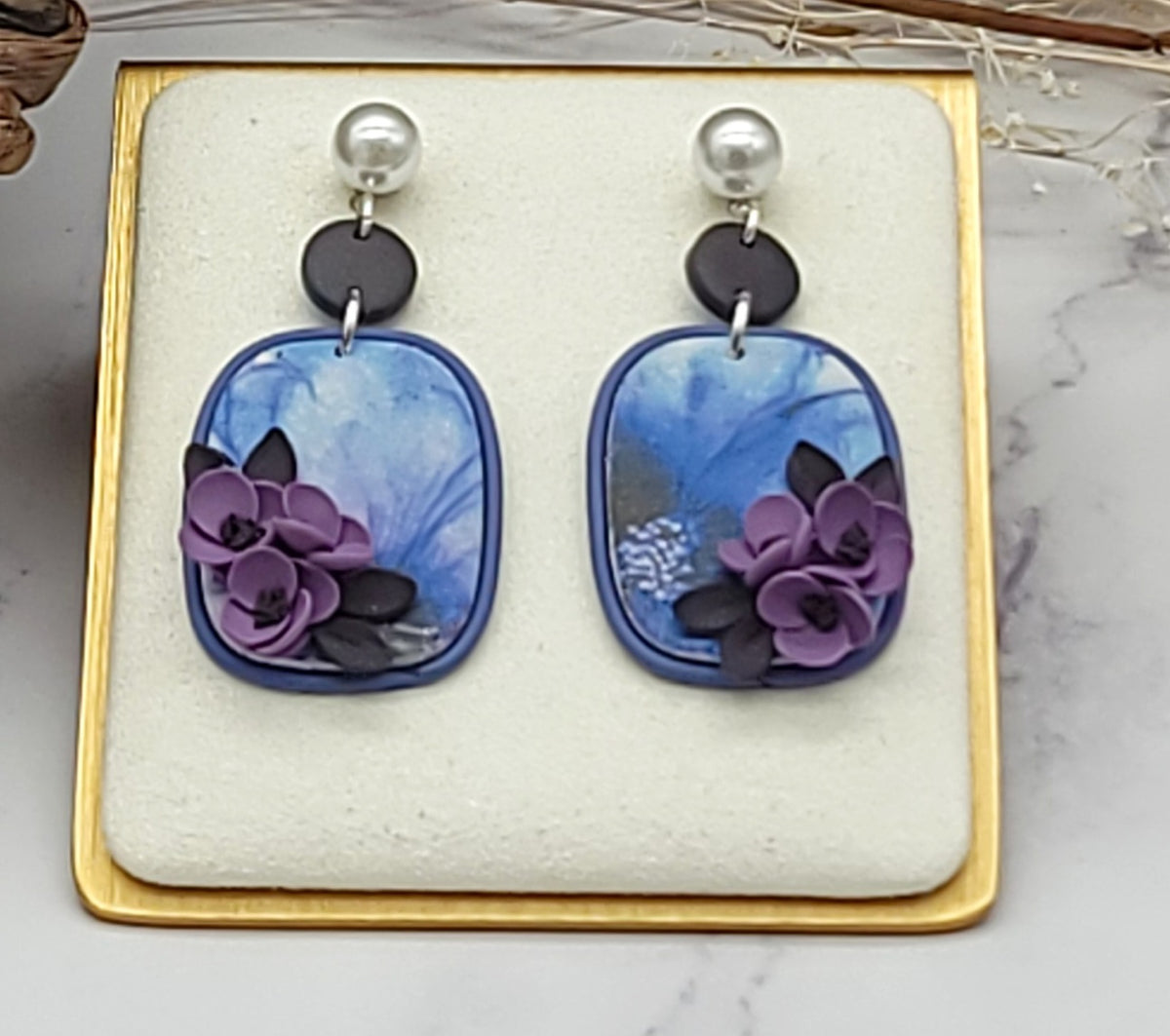 Purple floral earrings-A