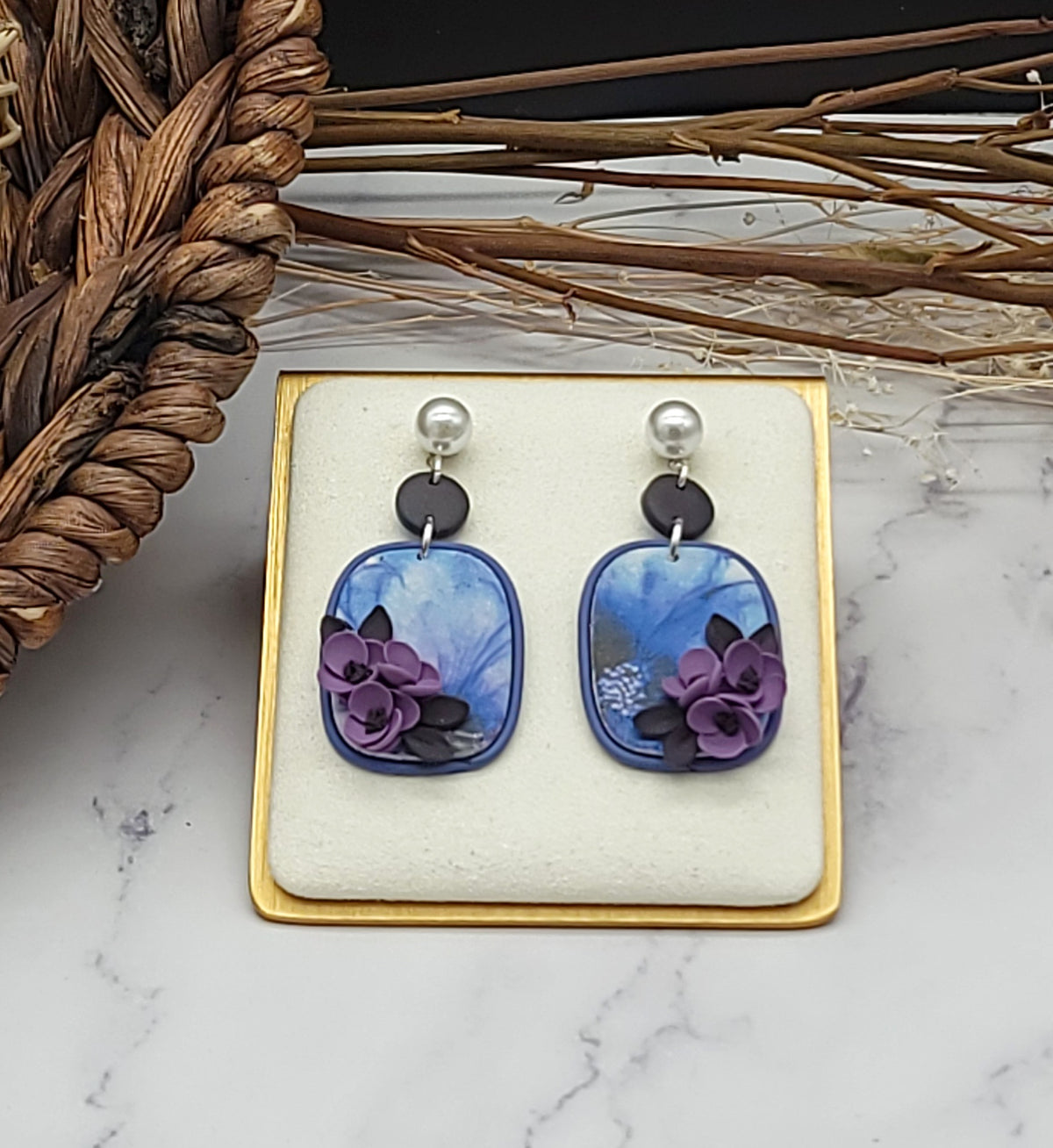 Purple floral earrings-A