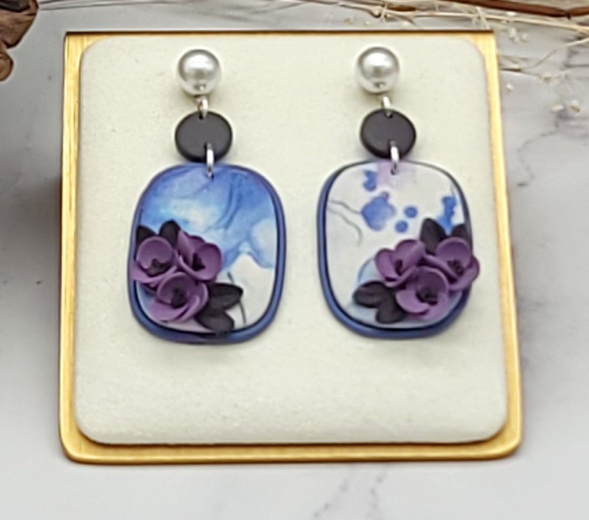 Purple floral earrings-B