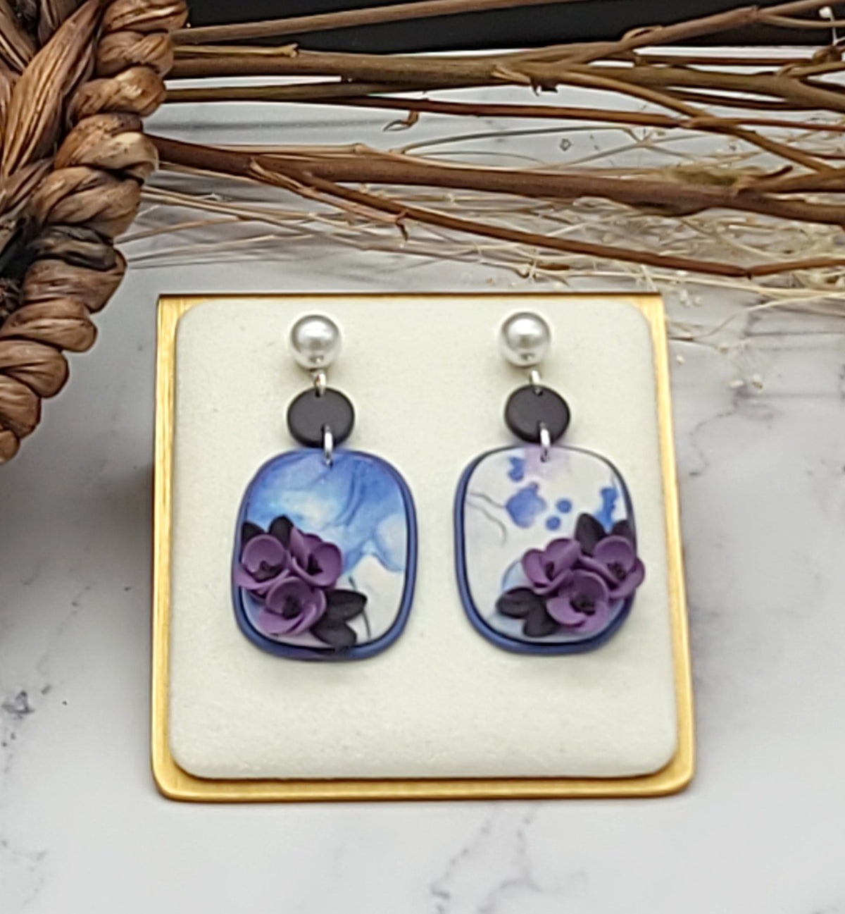 Purple floral earrings-B