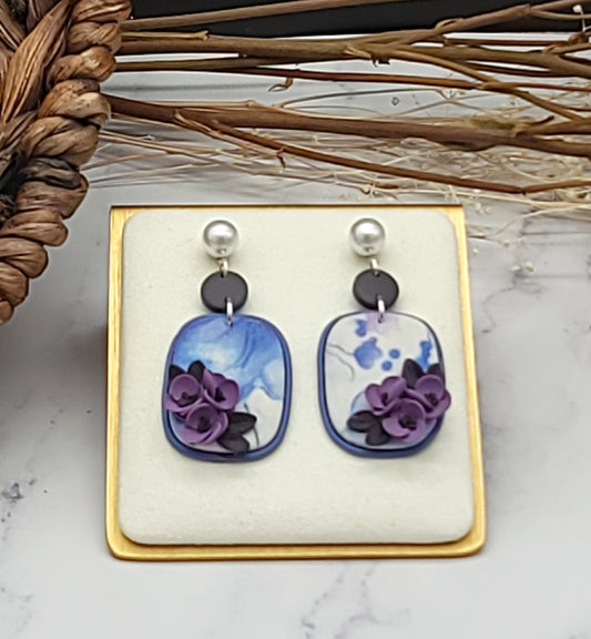 Purple floral earrings-B