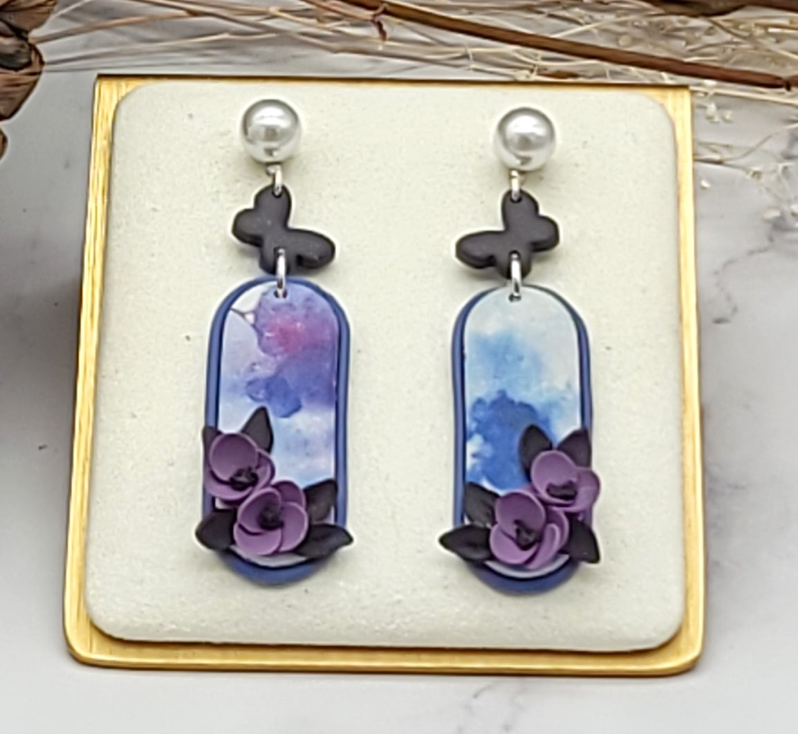 Purple floral earrings-C