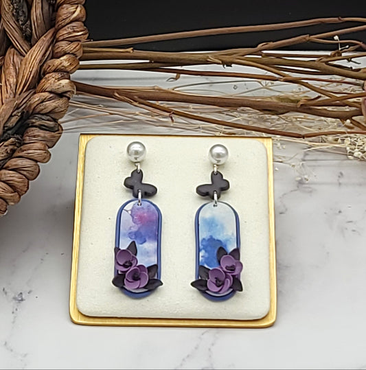 Purple floral earrings-C