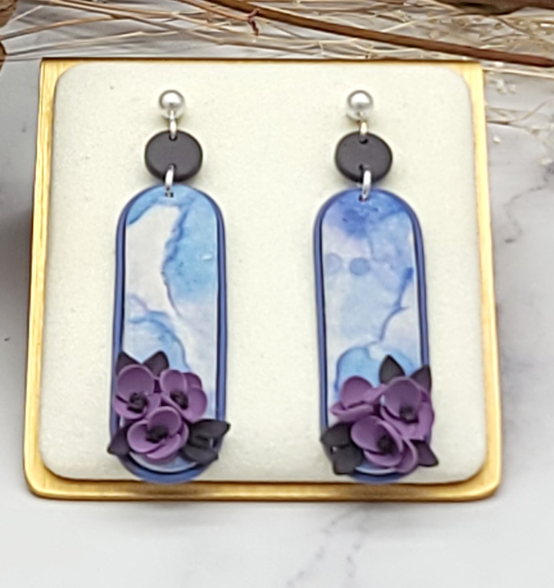 Purple floral earrings-D