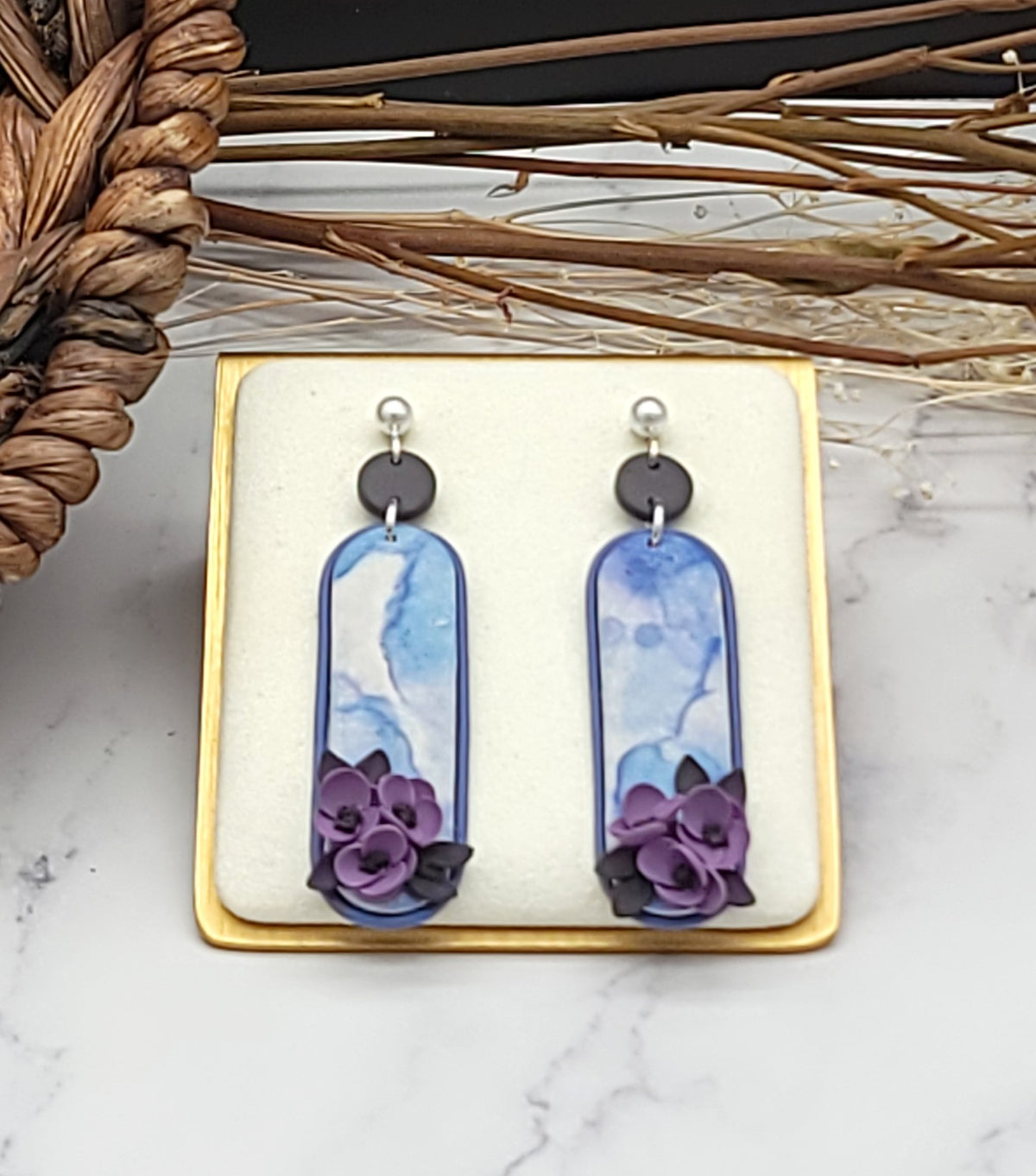 Purple floral earrings-D