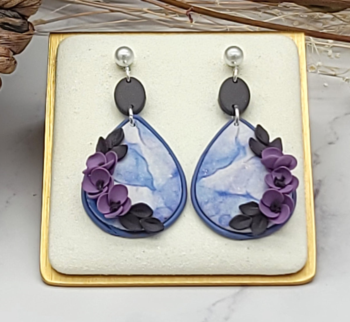 Purple floral earrings-E