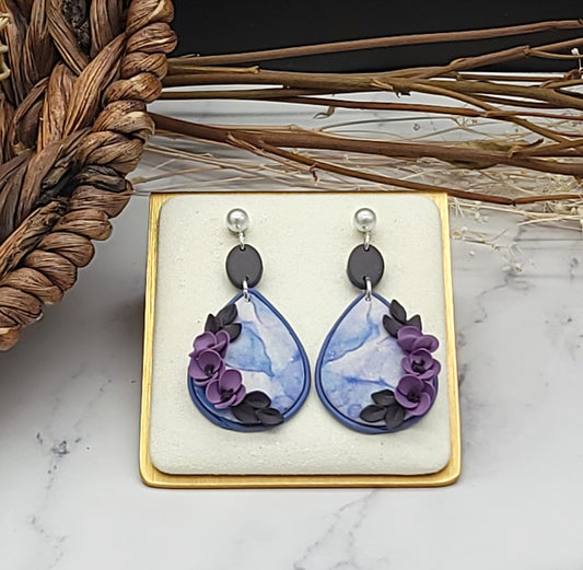 Purple floral earrings-E