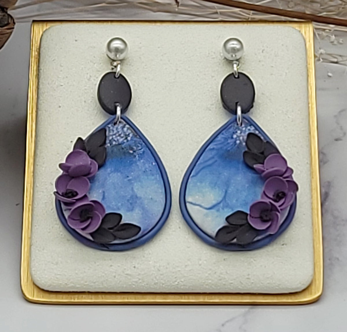 Purple floral earrings-F