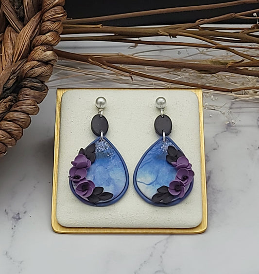 Purple floral earrings-F