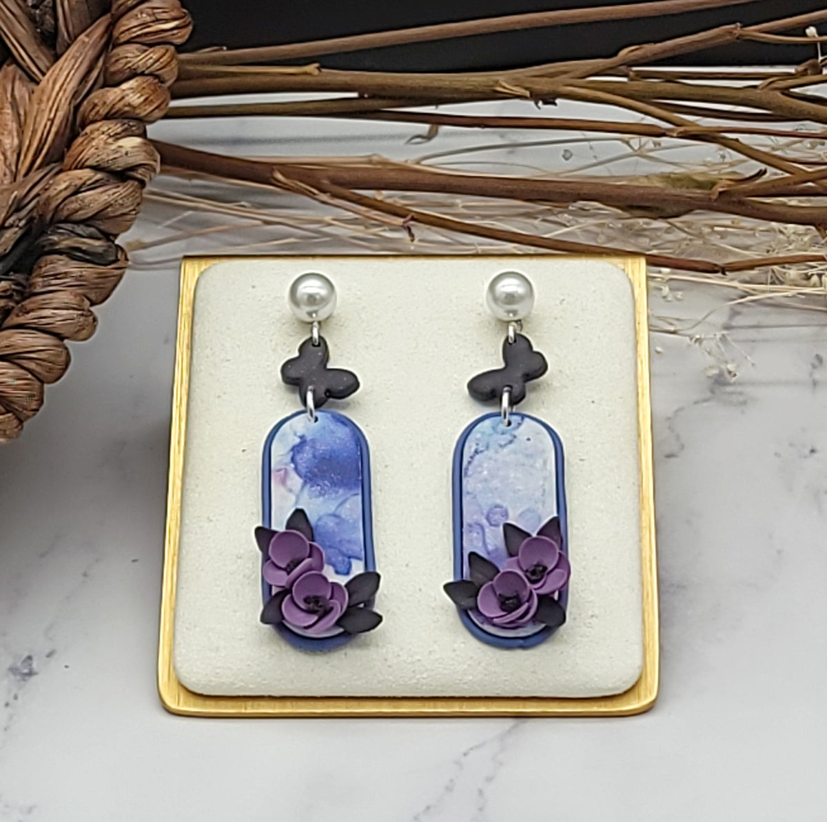 Purple floral earrings-G