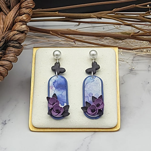 Purple floral earrings-G