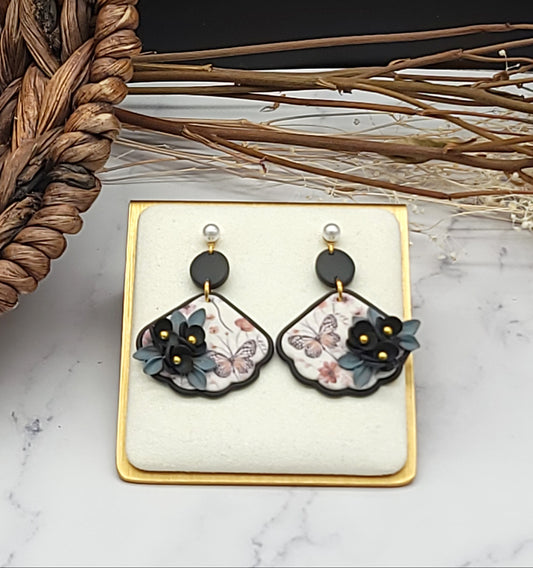 Black floral earrings-D