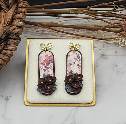 Burgundy floral earrings-B
