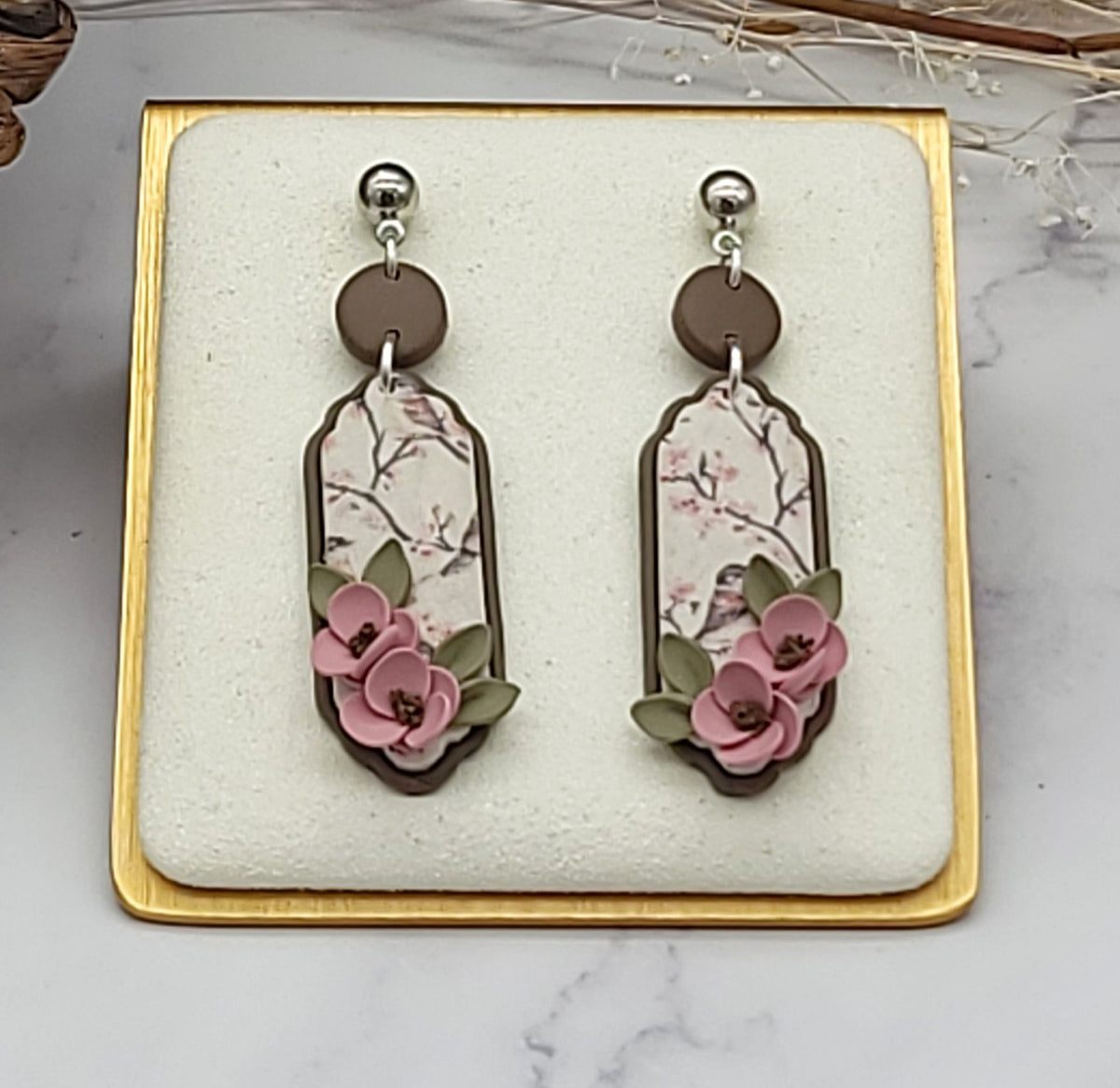 Tiny Bird floral earrings-F